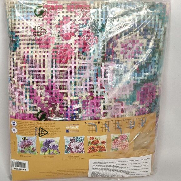 Flower Paradise II Butterfly Cross-Stitch Pillow Cover Blue Pink Floral 0154266 - Picture 3 of 3